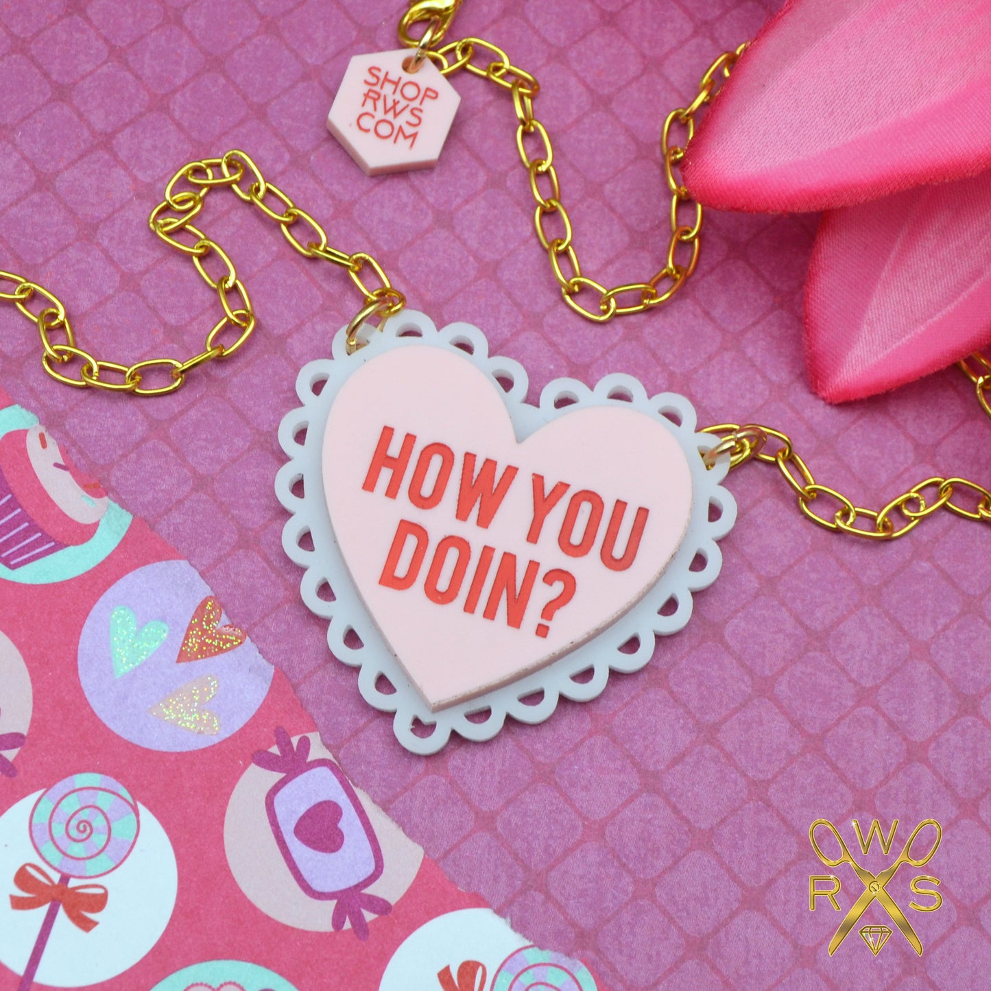 SALE HOW YOU DOIN' Valentines Day Necklace in Laser Cut Acrylic