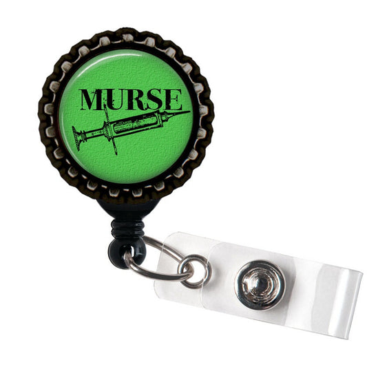 Murse Green and Black Retractable Badge Reel ID Holder