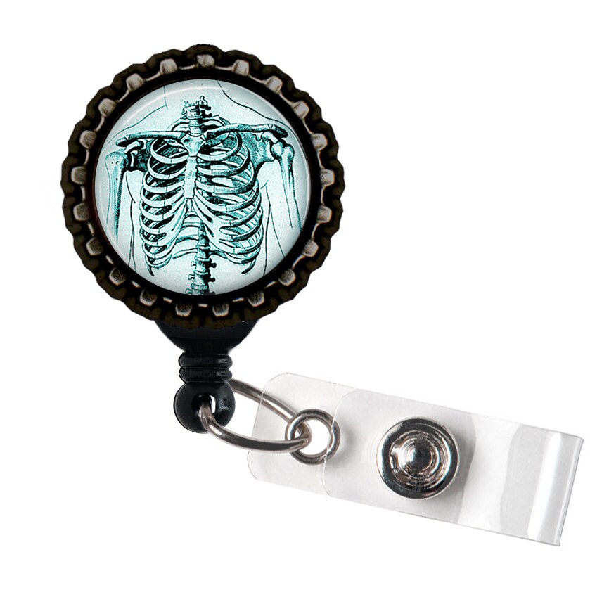 Anatomical Ribcage Blue and Black Retractable Badge Reel ID Holder