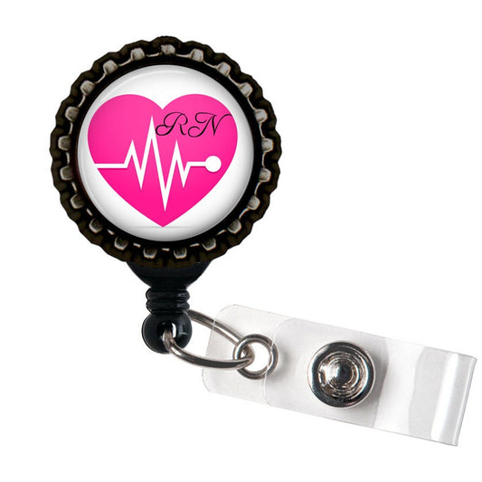 RN Black and Pink Retractable Badge Reel ID Holder