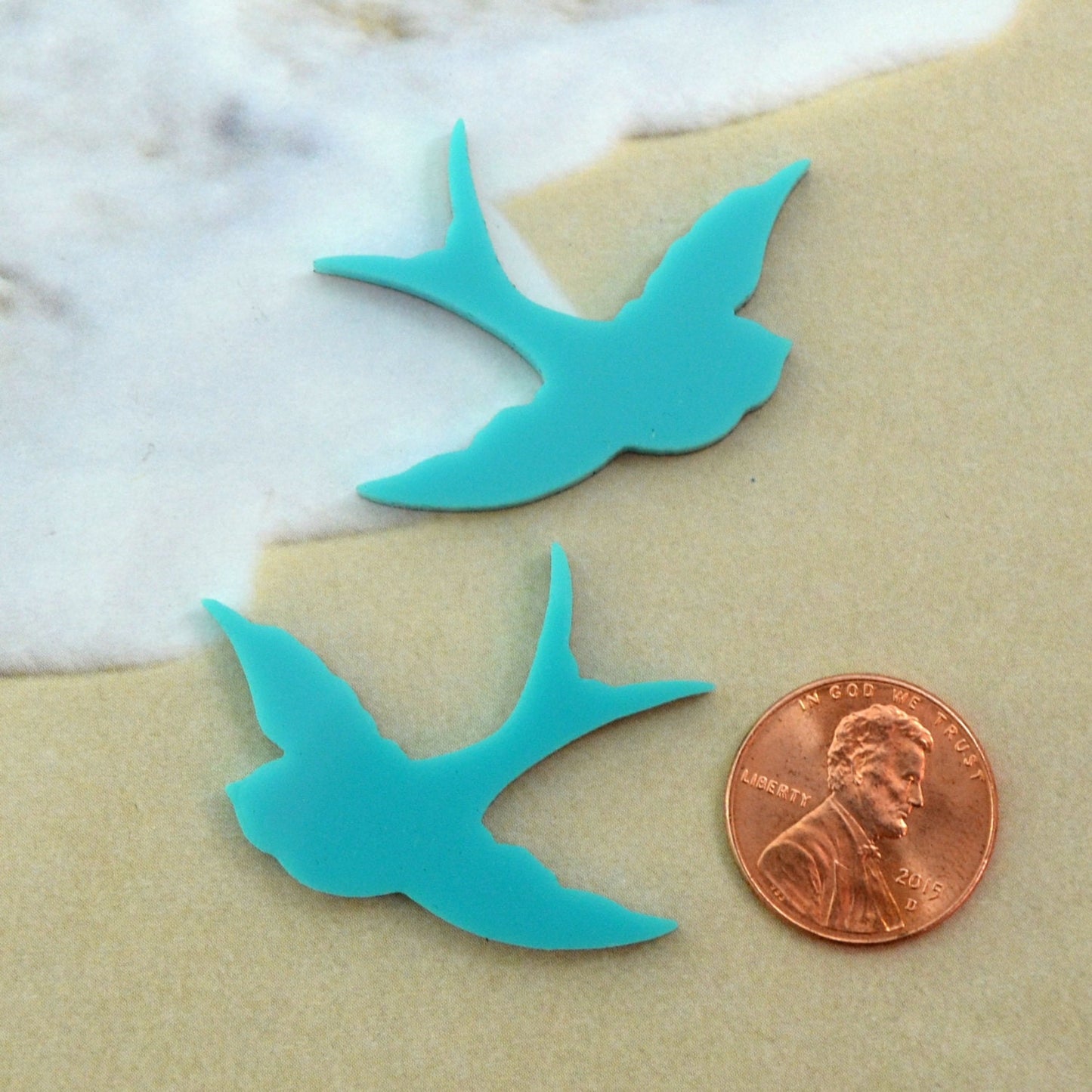 TURQUOISE SPARROWS 2 Pieces In Bright Blue Laser Cut Acrylic
