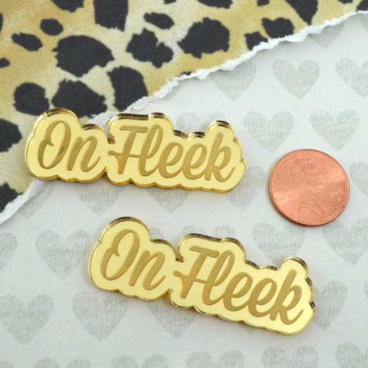 ON FLEEK 2 Gold Mirror Cabochons Laser Cut Acrylic Cab