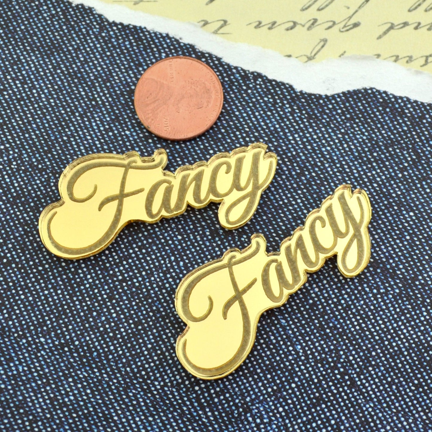 FANCY GIRL 2 Gold Mirror Cabochons Laser Cut Acrylic Flat Back Cabs