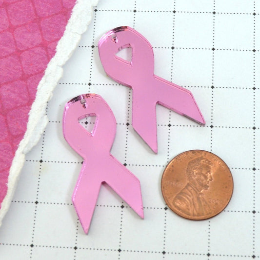 Pink Mirror Ribbons - Set of 2 Charms in Laser Cut Acrylic