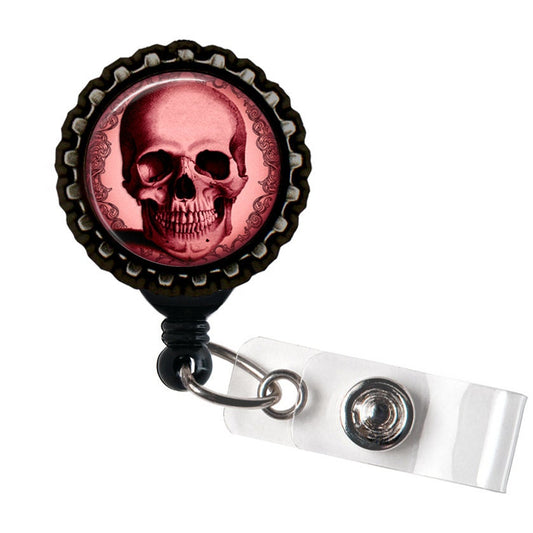 Maroon Skull Anatomical Black Retractable Badge Reel ID Holder