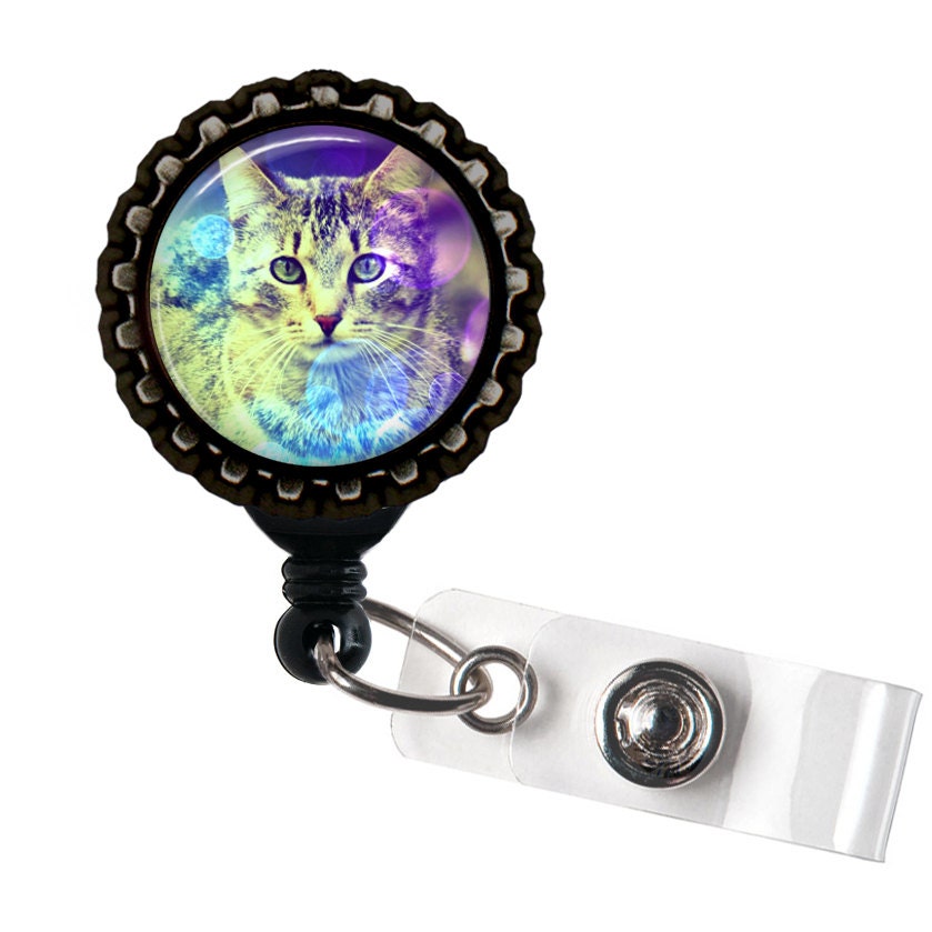Rainbow Kitty Black Retractable Badge Reel ID Holder