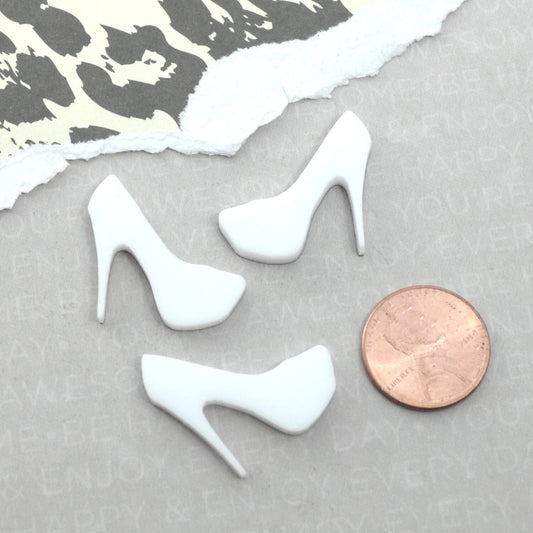 Bright White Mini Heel Cabochons 3 Flat Back Pieces in Laser Cut Acrylic