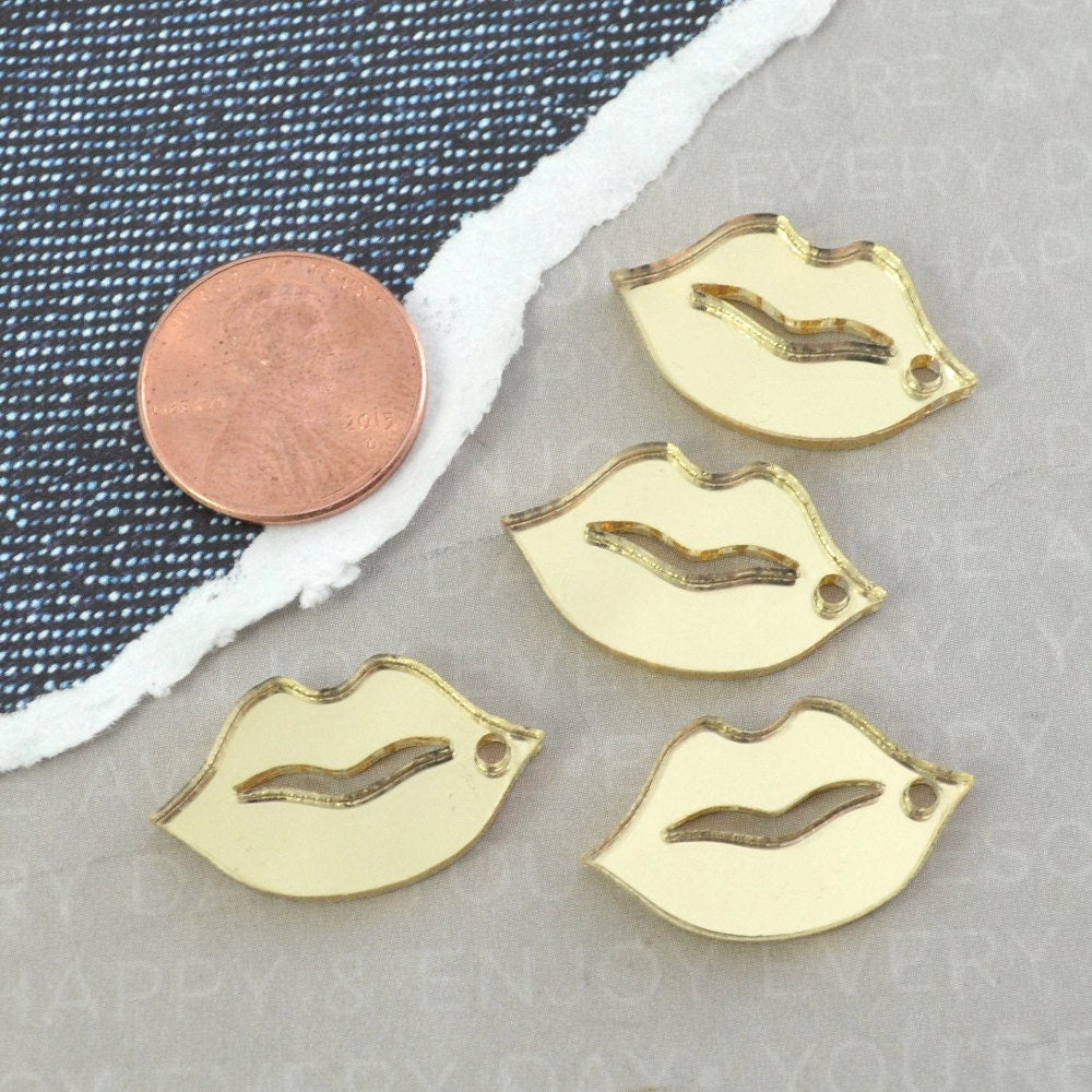 GOLD MIRROR  LIPS - 4 Charms - In Laser Cut Acrylic