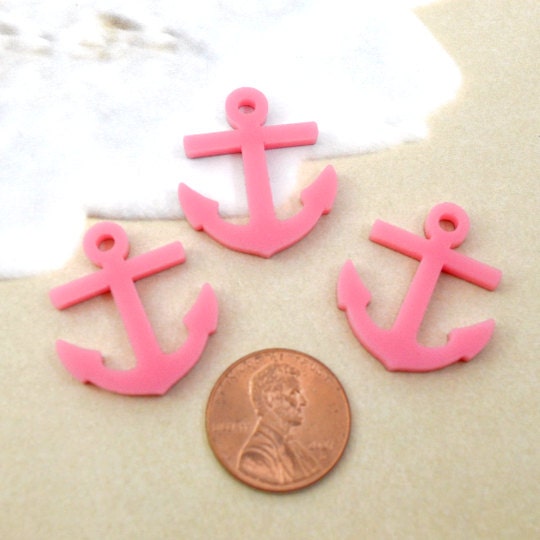 3 ANCHOR CABOCHONS In Bubblegum Pink Laser Cut Acrylic