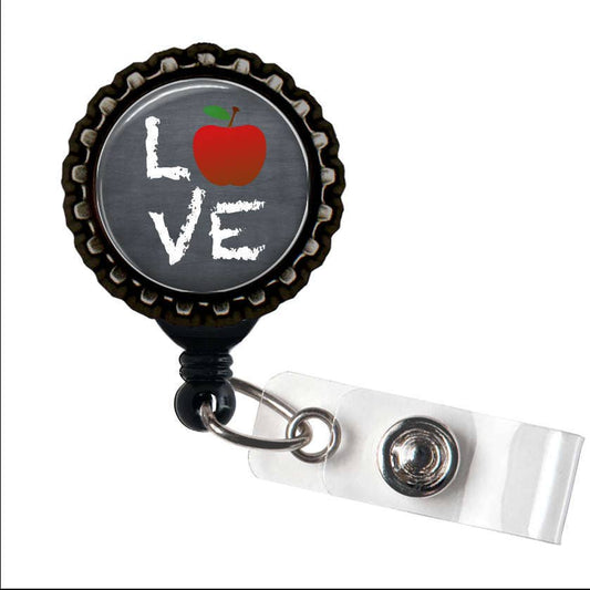 TEACHER LOVE Black Retractable Badge Reel ID Holder