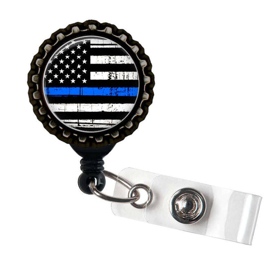 LAW ENFORCEMENT Blue Lives Matter Black Retractable Badge Reel ID Holder