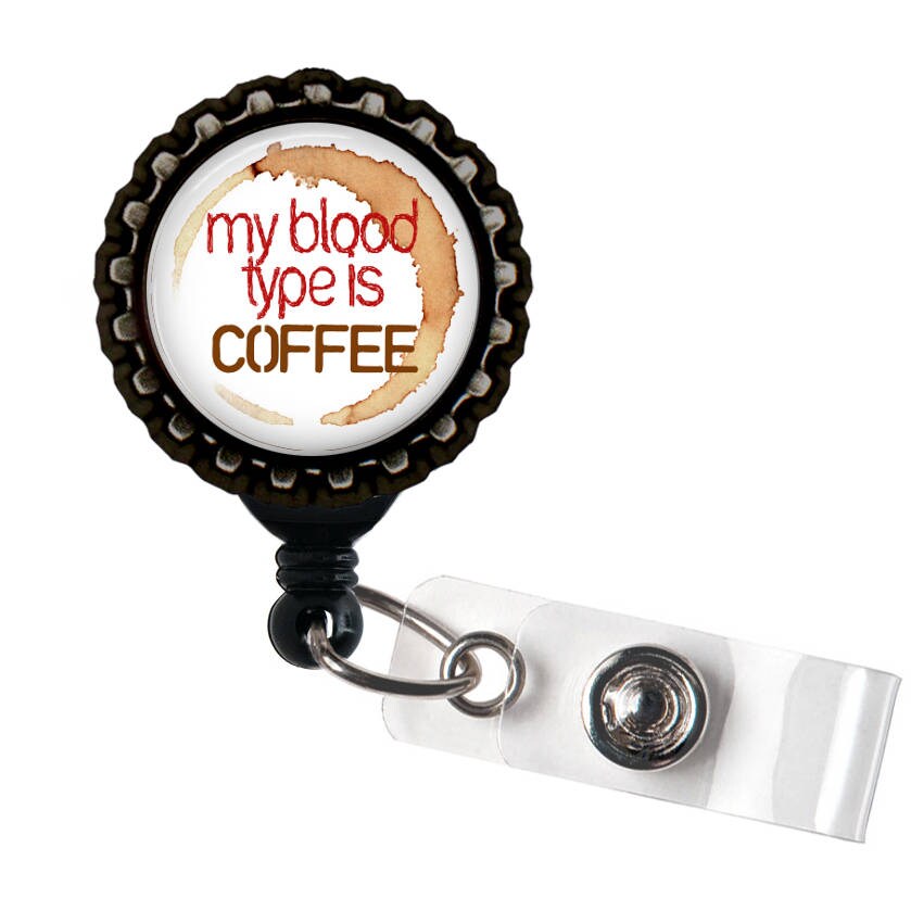 Blood Type: Coffee Black Retractable Badge Reel Id Holder