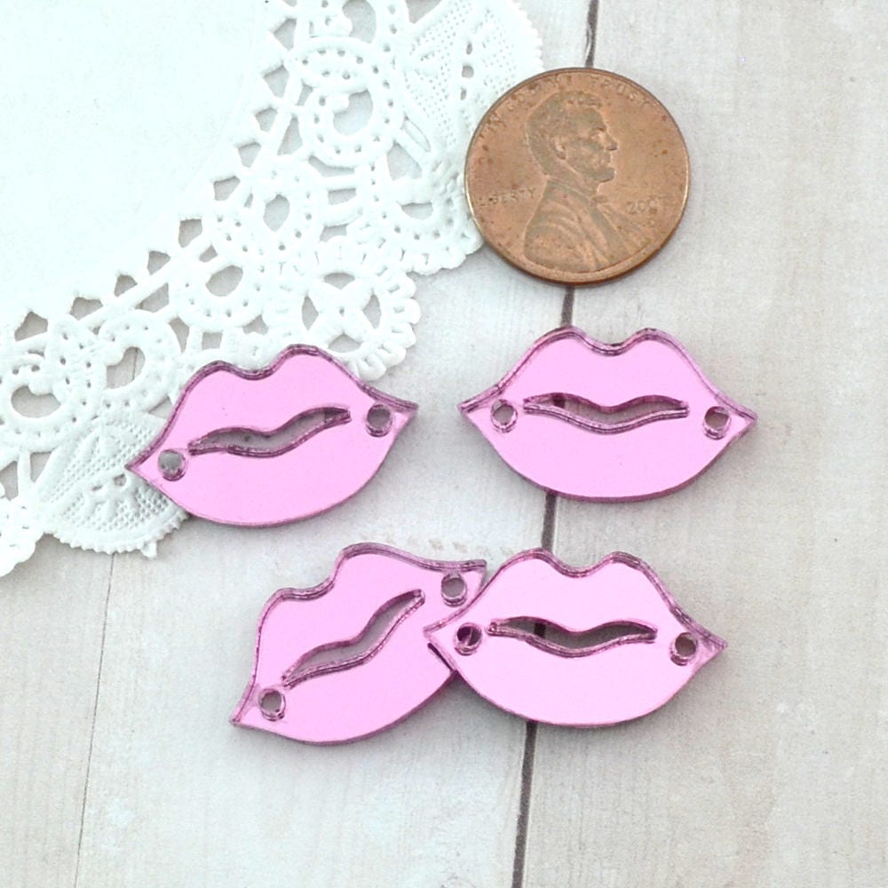 PINK MIRROR LIPS 4 Charms In Laser Cut Acrylic 2 Holes
