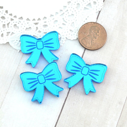 BLUE MIRROR BOWS Cabochons Set of 3 in Laser Cut Acrylic