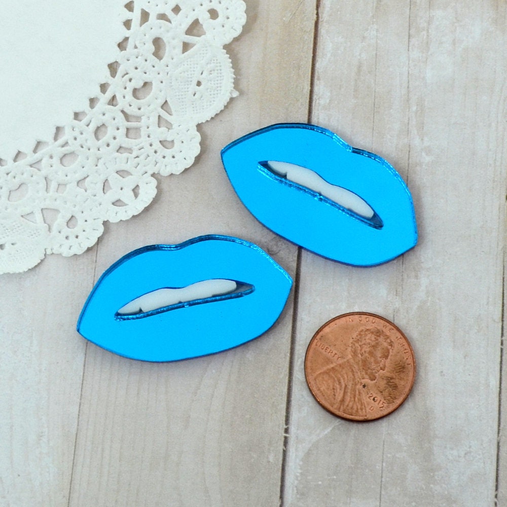 BLUE MIRROR LIPS White Teeth Cabochons Laser Cut Acrylic