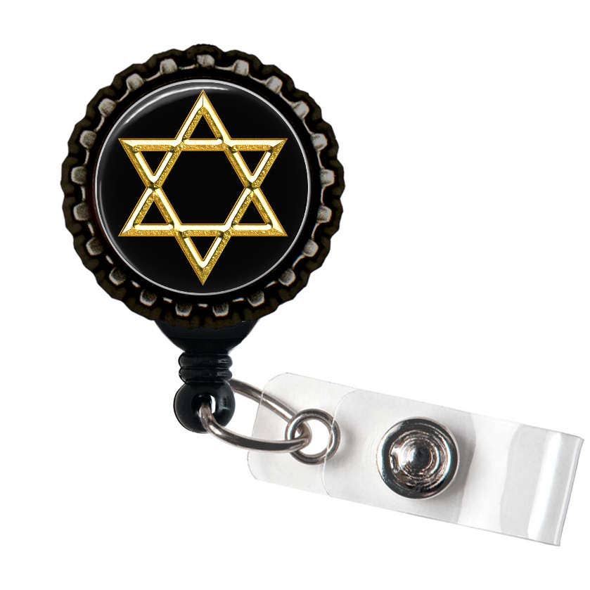 STAR Of DAVID Jewish Black Retractable Badge Reel ID Holder