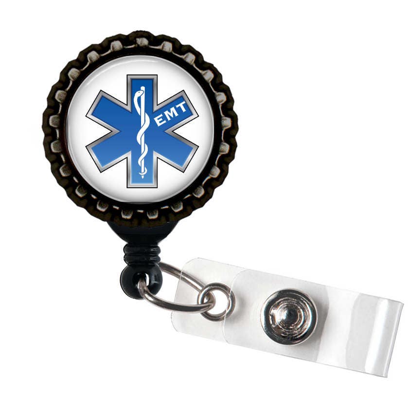 EMT LOVE Blue and Black Retractable Badge Reel ID Holder