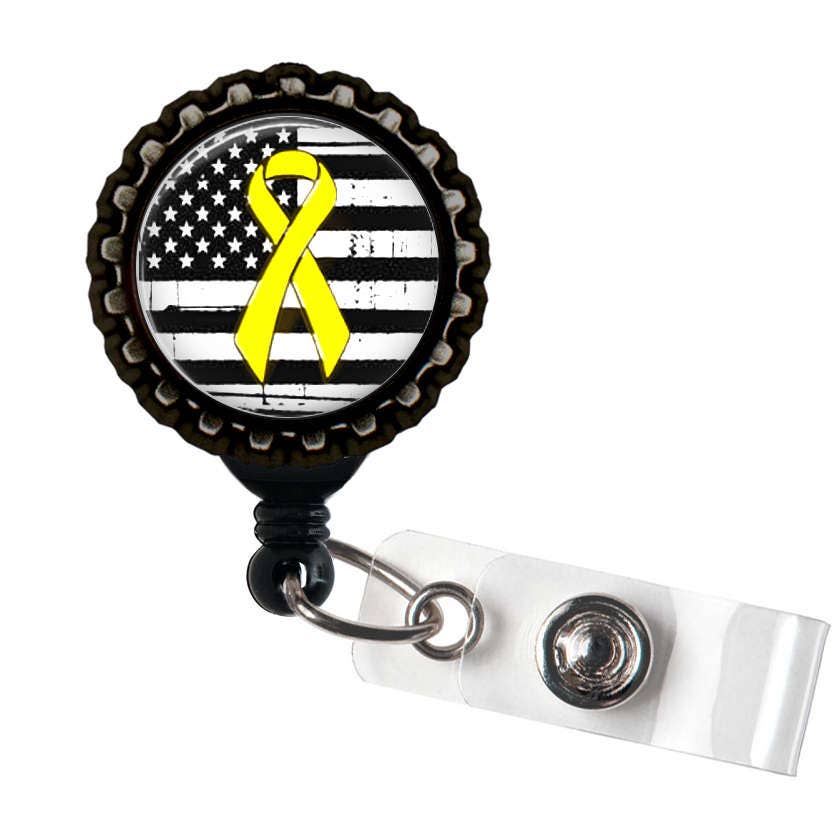 SUPPORT AMERICA Yellow Ribbon Military Black Retractable Badge Reel ID Holder