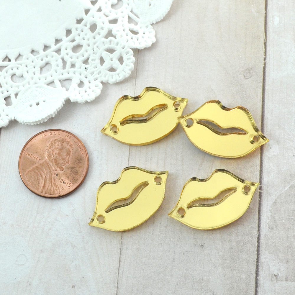 GOLD MIRROR  LIPS - 4 Charms - 2 Hole - In Laser Cut Acrylic