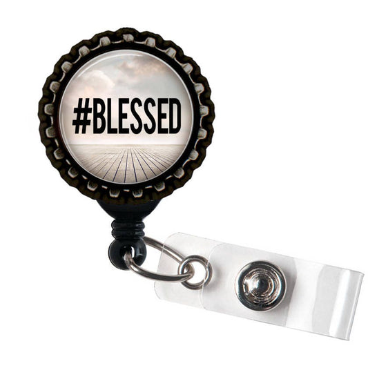 Hashtag Blessed Black Retractable Badge Reel ID Holder