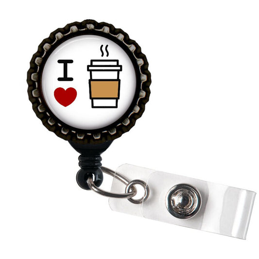 I Heart Coffee Black Resin Retractable Badge Reel ID Holder