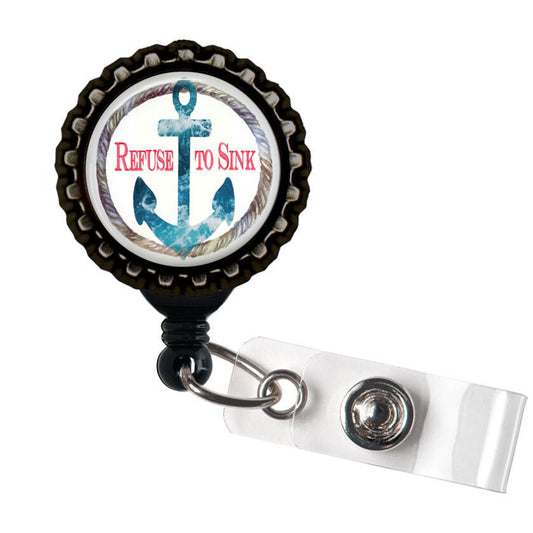 Refuse To Sink Black Resin Retractable Badge Reel ID Holder