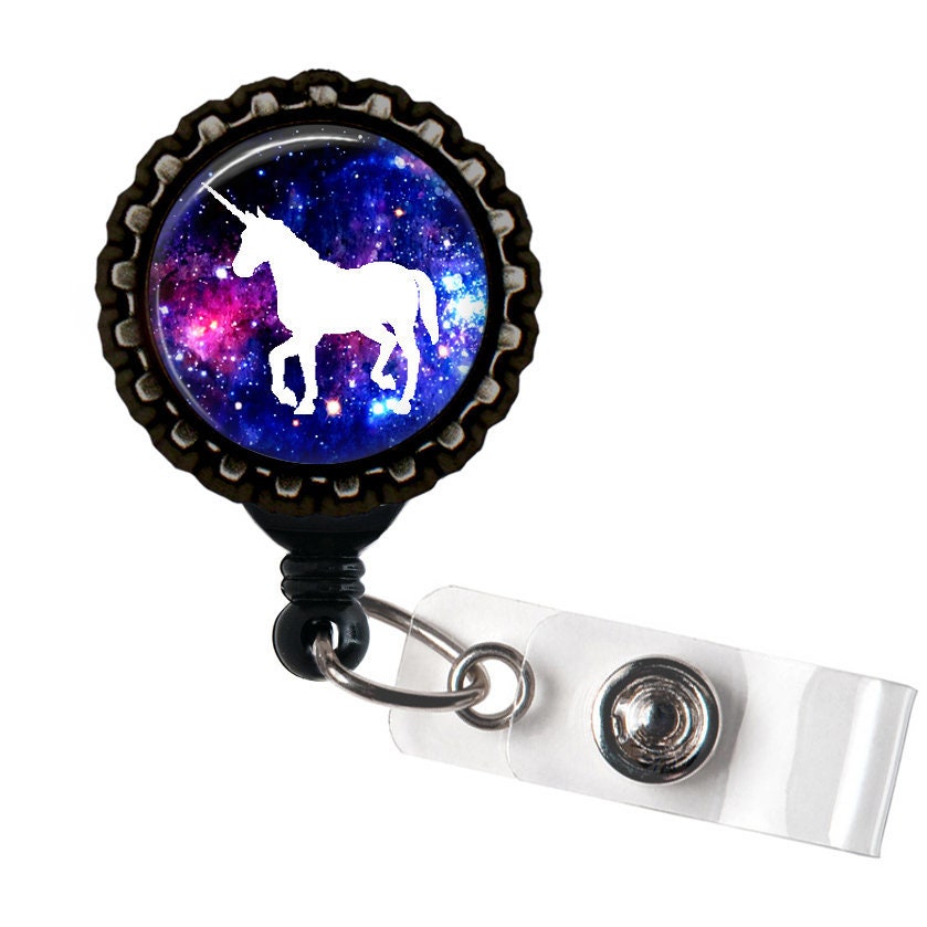Galaxy Unicorn Black Resin Retractable Badge Reel ID Holder