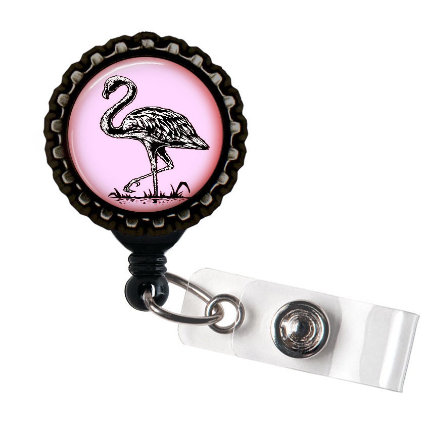 Pink Flamingo Unicorn Black Resin Retractable Badge Reel ID Holder