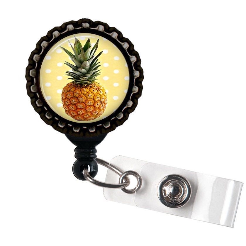 Pineapple Black Resin Retractable Badge Reel ID Holder