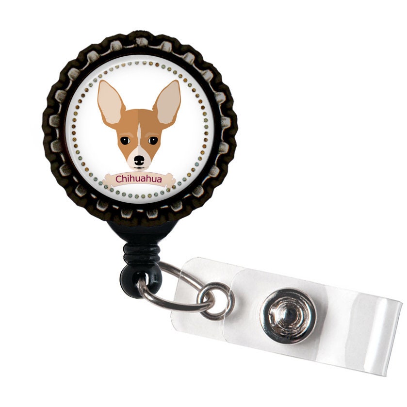 Chihuahua Black Resin Retractable Badge Reel ID Holder