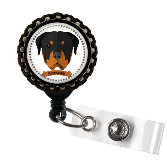 Rottweiler Black Resin Retractable Badge Reel ID Holder