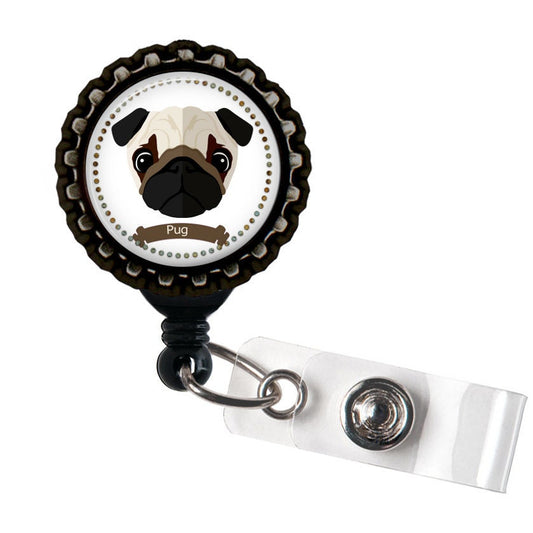 Pug Black Resin Retractable Badge Reel ID Holder