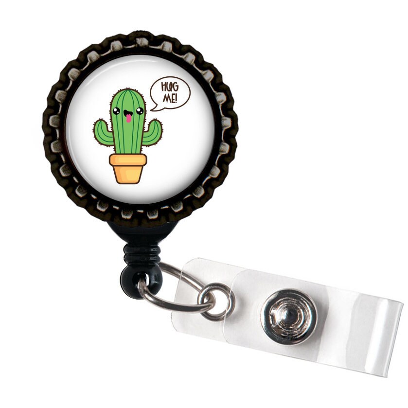 Happy Cactus Black Resin Retractable Badge Reel ID Holder