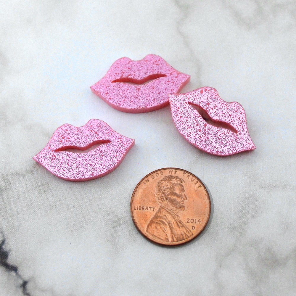 PINK GLITTER LIPS  3 Pieces In Laser Cut Acrylic