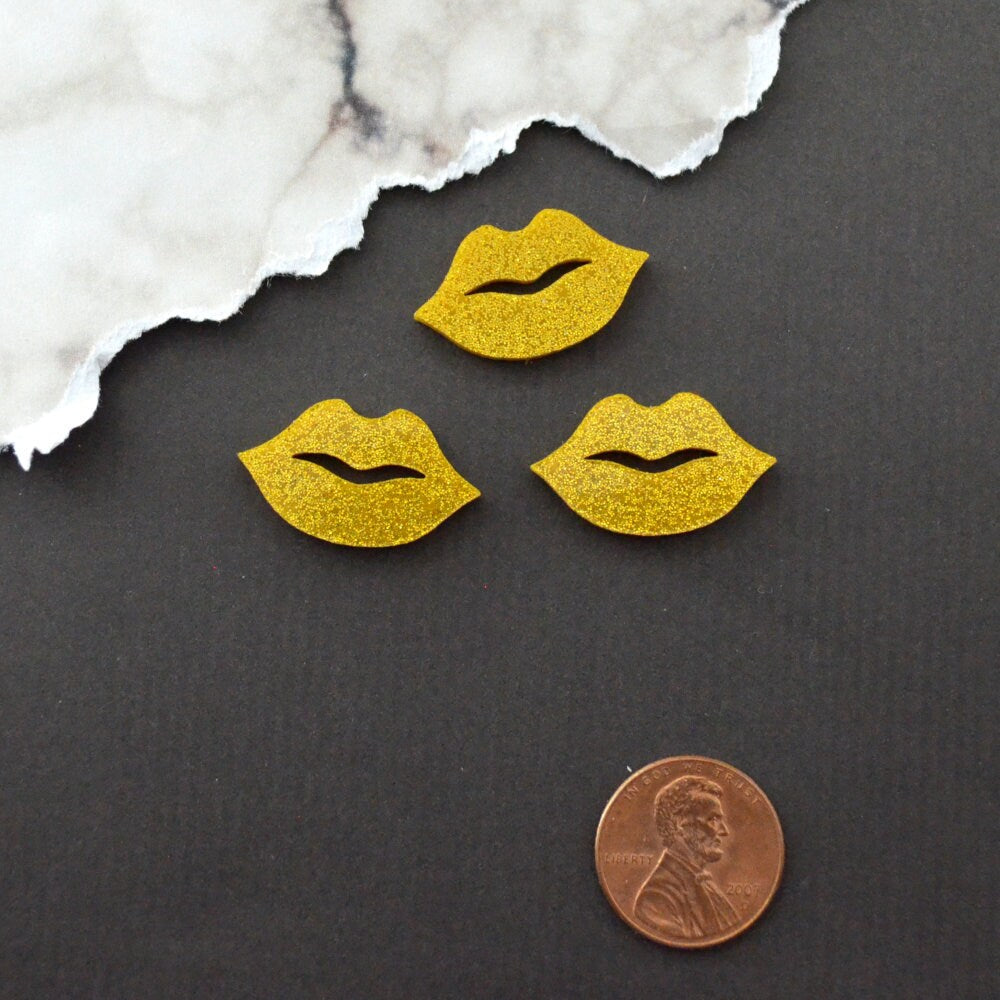 GOLD GLITTER LIPS - 3 Pieces - In Laser Cut Acrylic