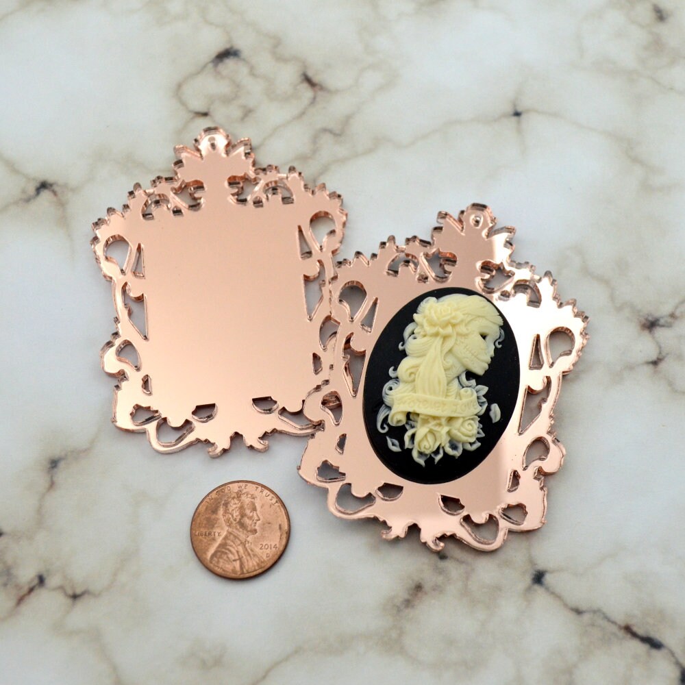 ROSE GOLD FILIGREE Cameos Ornate Rectangle Settings Mirror Laser Cut Acrylic