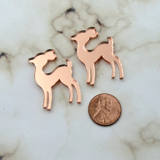 ROSE GOLD MIRROR Deer Set of 2 Cabochons in Laser Cut Acrylic