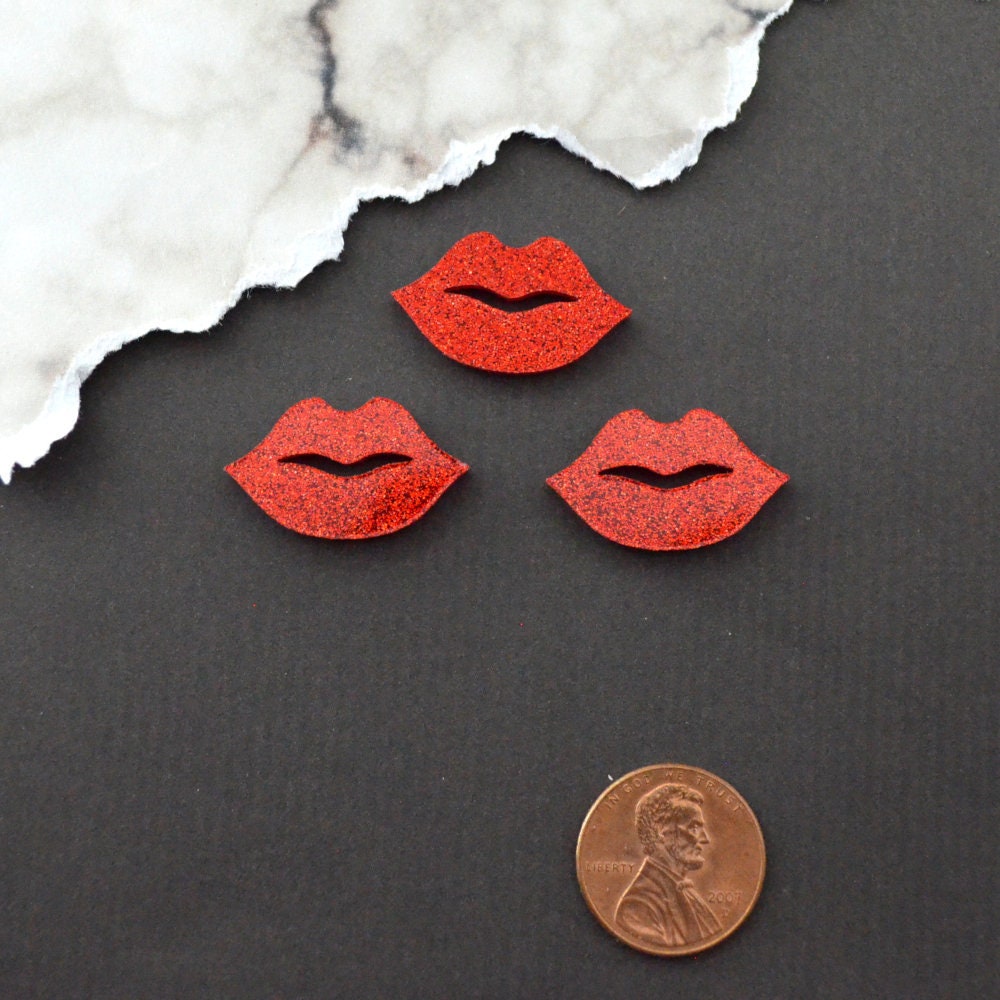 RED GLITTER  LIPS 3 Pieces In Laser Cut Acrylic