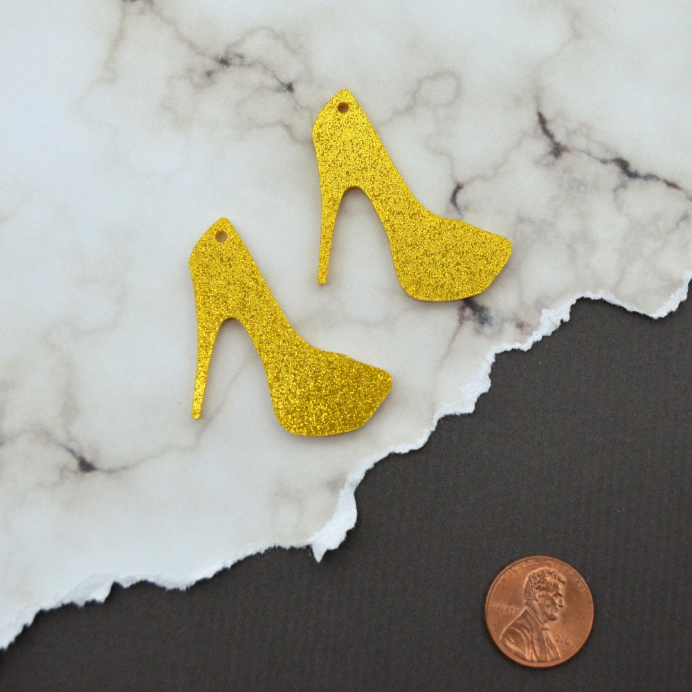 GOLD GLITTER HEELS 2 Charms In Laser Cut Acrylic