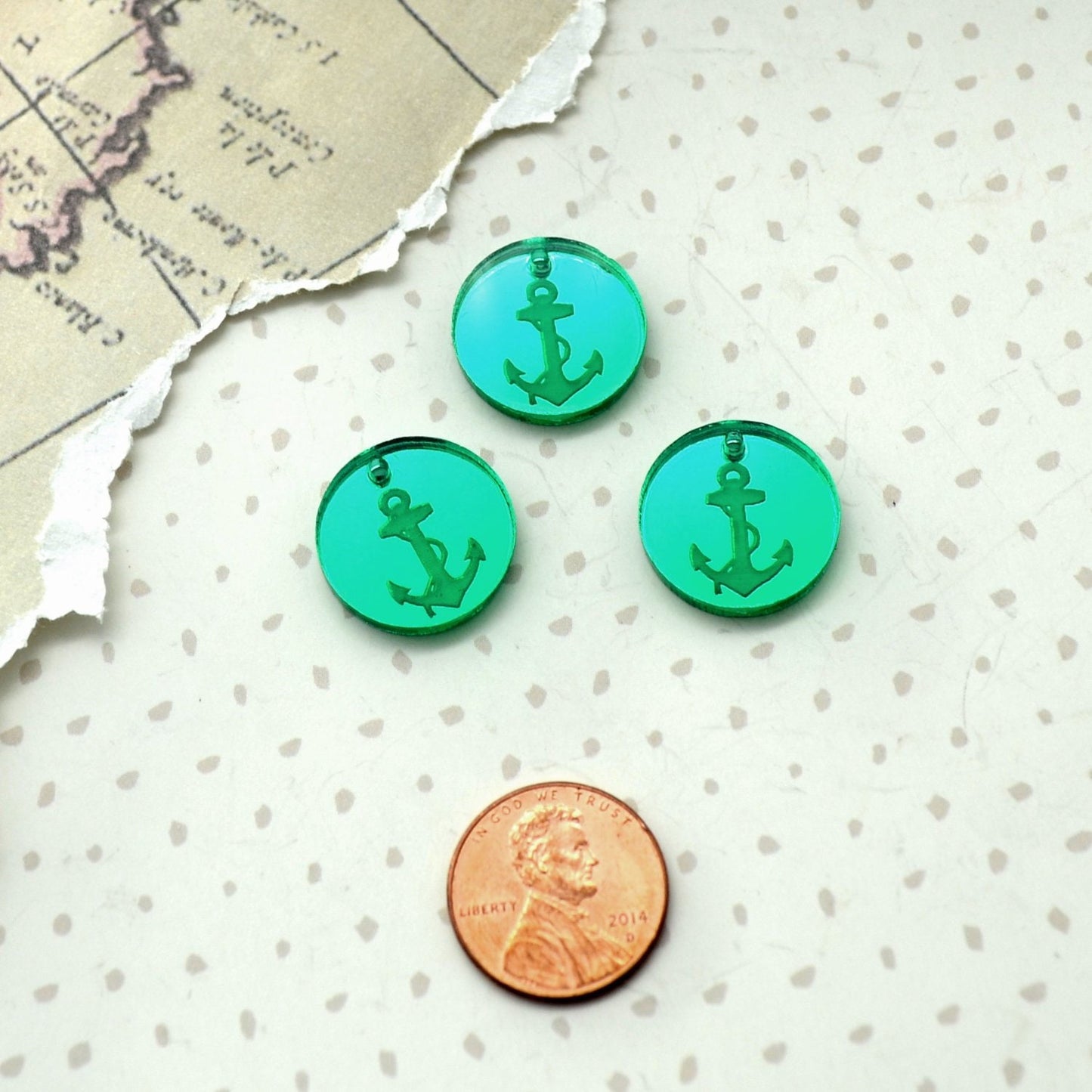 Green Mirror Anchor Disc Charms in Laser Cut Acrylic