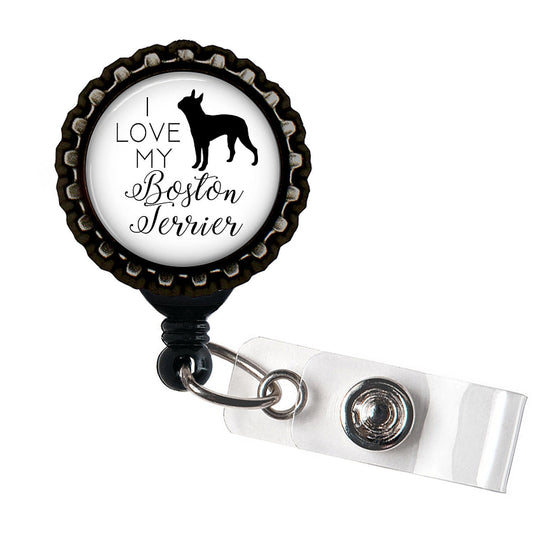 Boston Terrier Black Resin Retractable Badge Reel ID Holder