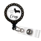 Corgi Black Resin Retractable Badge Reel ID Holder