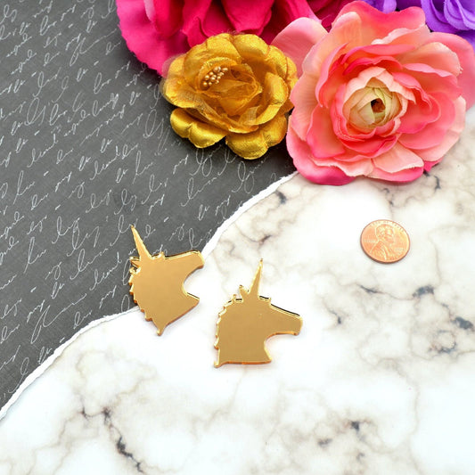 Unicorn Cabochon Flat Back Cabs in Gold Mirror Laser Cut Acrylic