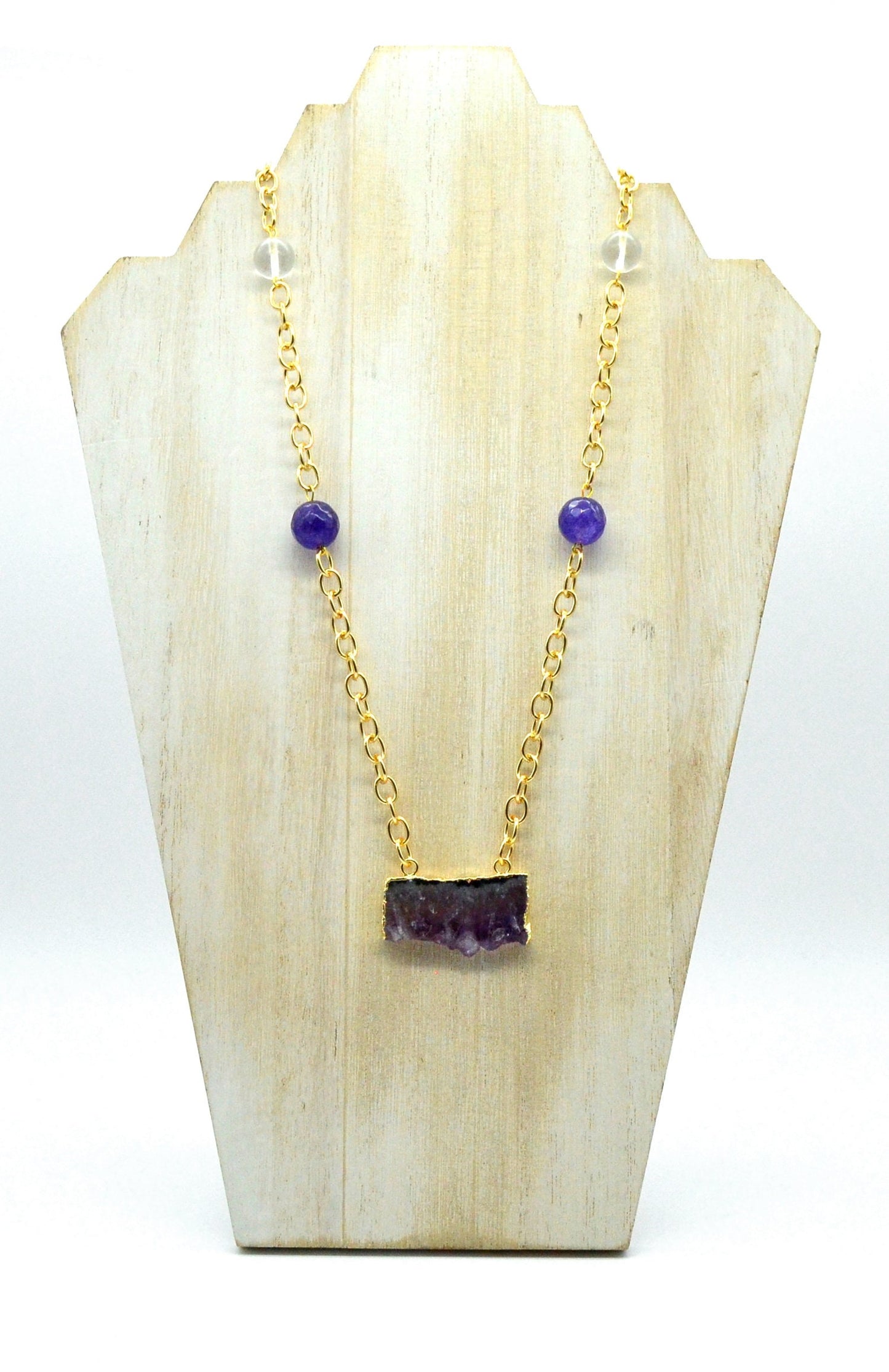 SALE Amethyst Couture Gemstone Beaded Bar Necklace