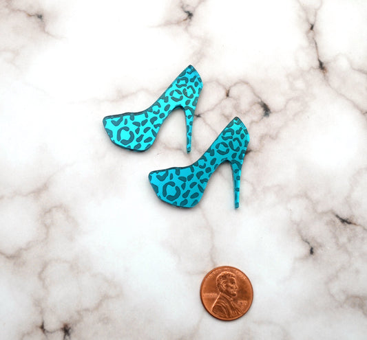 TEAL LEOPARD HEELS 2 Animal Print Cabs in Laser Cut Acrylic