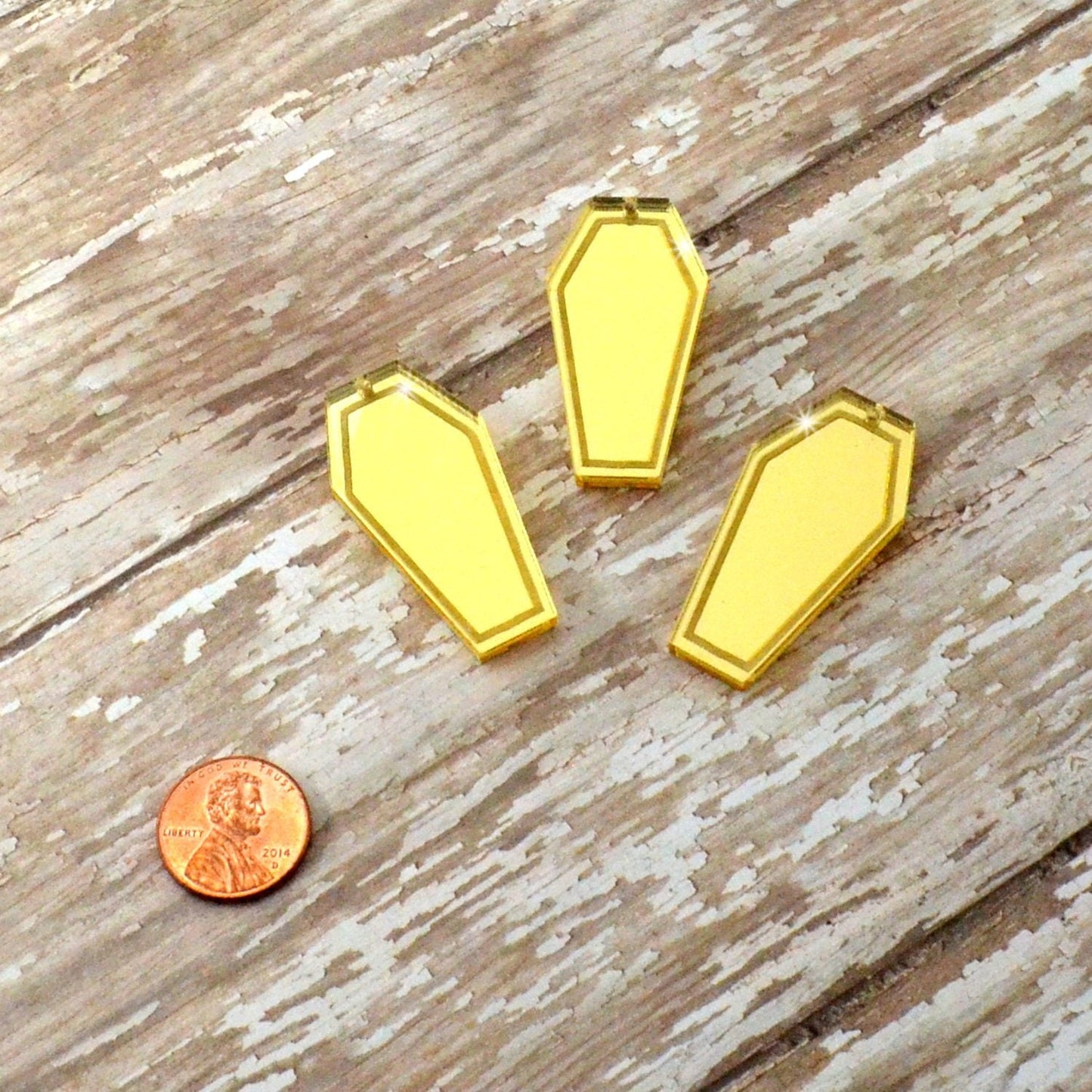 GOLD MIRROR COFFINS -  3 Gold Mirror Laser Cut Acrylic Charms