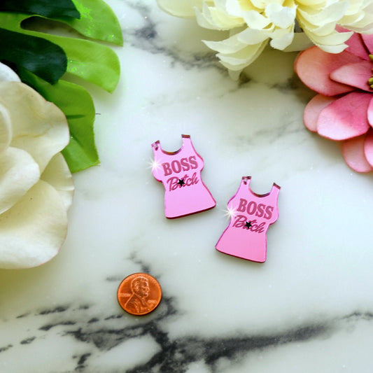 BOSS B-TCH - MATURE - T Shirt Pink Mirror Charms - Laser Cut Acrylic