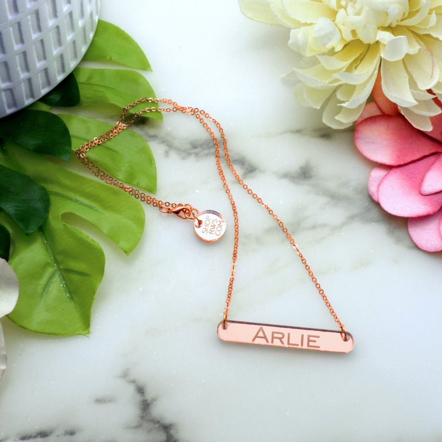 CUSTOM NAME NECKLACE - Laser Cut Acrylic - Rose Gold Mirrored Nameplate