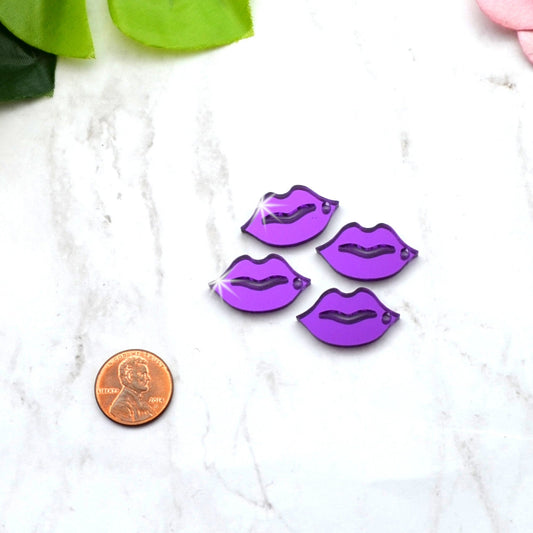 PURPLE MIRROR  LIPS - 4 Charms - 1 Hole - Laser Cut Acrylic