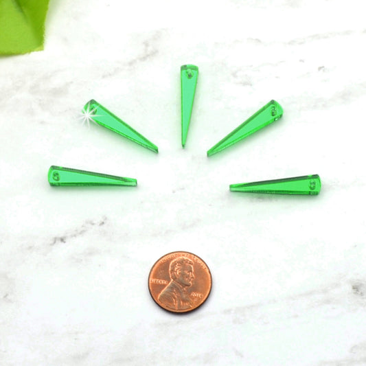 GREEN MIRROR SPIKES -  Laser Cut Acrylic Spike Charms - Set of 5